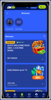 Lobi DK88 Casino dengan slot, kasino langsung dan sukan pada telefon pintar